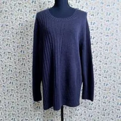 インディヴィ☆ウール　シルク　カシミヤ　ニット　日本製　大きいサイズ　ネイビー