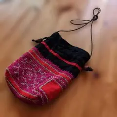 ★USED★エスニック刺繍 サコッシュ 巾着 ショルダーバッグ