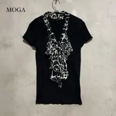 良品　モガ MOGA リブニット 半袖 Vネック スカーフ付　Lのサムネイル