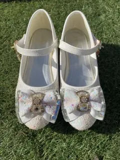 ホワイト グリッター フォーマルシューズ