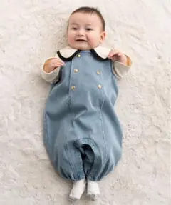 デニム ボタン付きサロペット