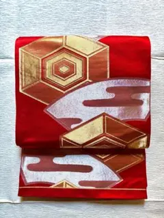 袋帯　六通　リメイク　お稽古用　赤　金　銀