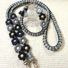 雪桜様 スマホ ストラップ ハンド＆ショルダー ハート編み パラコード 花付き