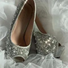 ビジュー装飾 シルバーウェッジヒール