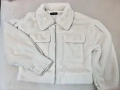 ファー ブルゾン フリース アウター ジャケット 白 アイボリー 丈 短め
