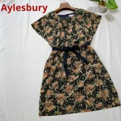 Aylesbury 上品　ワンピース　リボン紐ベルト　9号　値札付　花柄総柄