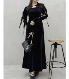 dazzlin 2ピースリボンギャザーベロアワンピース