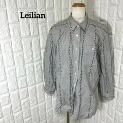 レリアン 長袖シャツ 総柄 コットン100% グレー 個性的 カジュアル 大きめ