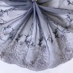 ダブグレーカラーのお花刺繍チュールレース　1m　N-187