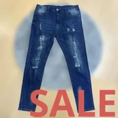 SALE★ダメージ加工 ブルー スキニーデニム
