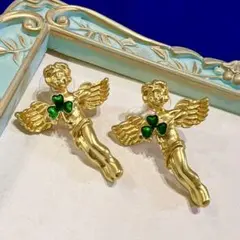 ヴィンテージ デザイン　アクセサリー　天使　クローバー　ピアス　イヤリング