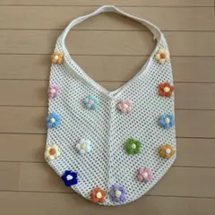 花モチーフ付きメッシュトートバッグ