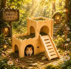 PawPalz 木製 ハムスター ハウス 2階建て 隠れ家木漏れ日テラスのサムネイル