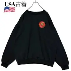90sヴィンテージUSA古着 Hanes スウェット 黒 L 刺繍 トレーナー