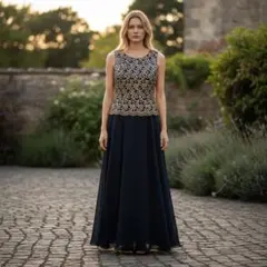 オケージョンワンピースロング丈刺繍ワンピースアメリカ製一点物ヴィンテージ