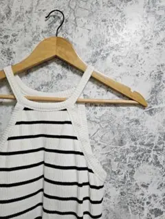 Re:EDIT リエディ ホルターネック リブニット マキシワンピース ボーダー