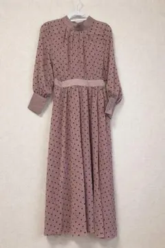 GRL ワンピース　水玉　ドット　レトロ　ピンク　くすみ 膝下　ロング　M 撮影