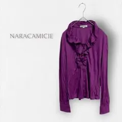 【ナラカミーチェ】長袖シャツ カットソー 前開き フリル ストレッチ ウール混