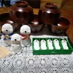 山中漆器漆塗り天然木彫りお碗5客箸置き5客調味料入れ2こつまようじ入れ1こセット