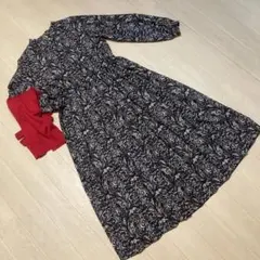 グローブ　ペイズリー柄 ロングワンピース 長袖 スタンドカラー　プリーツ
