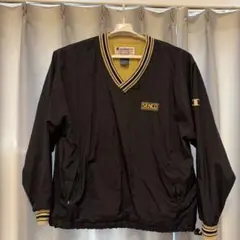 Champion ナイロンVネック 刺繍ロゴ SENCO ブラック L