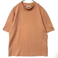 ジーユー リブ モックネック 半袖カットソー XL ブラウン系 トップス Y