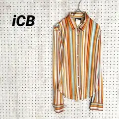 iCB オンワード樫山 マルチカラーストライプ 長袖ブラウス（S）総柄 オレンジのサムネイル
