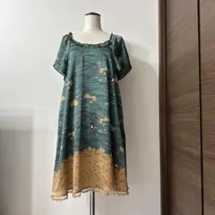 [美品] Cherir la femme ワンピース　猫　うさぎ　花　緑のサムネイル
