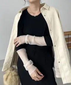 【新品】CAPRICIEUX LEMAGE 袖シアーレイヤード風リブニット
