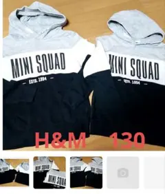 美品130 H&Mパーカー　双子2点セットお揃い裏起毛トレーナー男女ボーダー