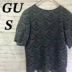 GU アイレット刺繍ブラウス　スカラップ　クルーネック　コットン　夏服