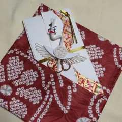 ハンドメイド　シングルポケット　ふくさ　和柄　花柄　かのこ柄　レンガ色