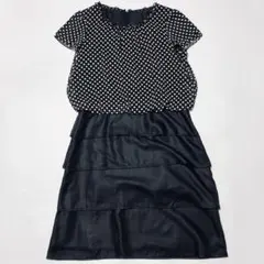 レリアン 13号 半袖ワンピース 黒と白の水玉模様