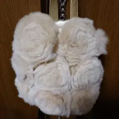 ベージュ ファー ハンドバッグ（巾着）