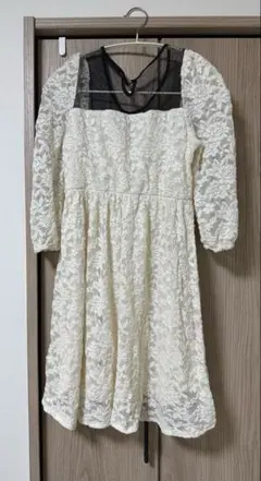 アイボリー レース ワンピース 膝丈