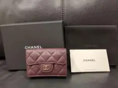 美品 CHANEL シャネル ブラウン 三つ折り財布 ミニ財布 キャビアスキン