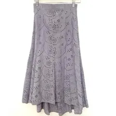 [美品]レース ロングフレアスカート パープル Mサイズのサムネイル