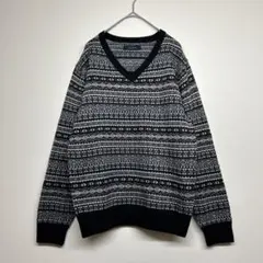 レイジブルー　ノルディック柄　Vネックニット　長袖セーター　トップス　メンズ　M