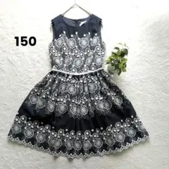 ✧美品【トッカ】BAMBINI 花柄刺繍ドレス150 ネイビー