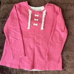美品　ビケットクラブ　長袖Tシャツ　ピンク　110 リボン　レース