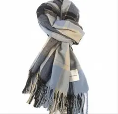 (未使用)SHEIN チェック柄マフラー ブルー×ベージュ系