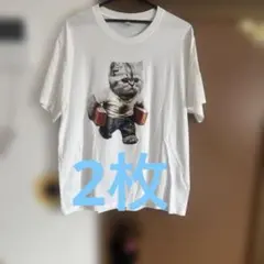 猫 グラフィック Tシャツ ホワイト XL