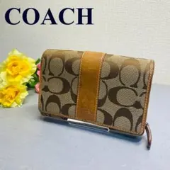 コーチ　L字ファスナー財布　シグネチャー　レザー　キャンバス　ブラウン