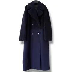 MaxMara 着丈120㎝ ボア切替 ウール ダブルブレストコート ネイビーのサムネイル