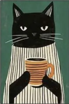 絵画　キャンバス絵画　猫　黒猫コーヒー　インテリア　ユニーク　ねこ