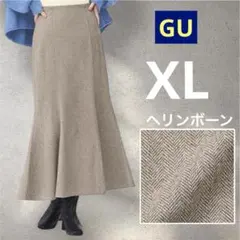 GU ヘリンボーンマーメイドロングスカート XL ブラウン