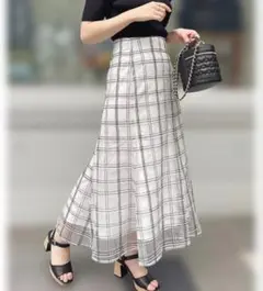 INGNI イング BackレースUPチュールチェックマーメイドスカート シアー