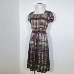 ARTISAN シルクワンピース　半袖　ベルト紐付き　総柄　9号