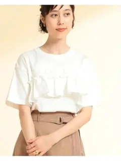 レイビームス　Ray BEAMS ヨークフリルクルーネックTシャツ　ホワイトのサムネイル