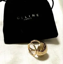 CELINE ゴールド ボール型スカーフリング 専用ポーチ付きのサムネイル